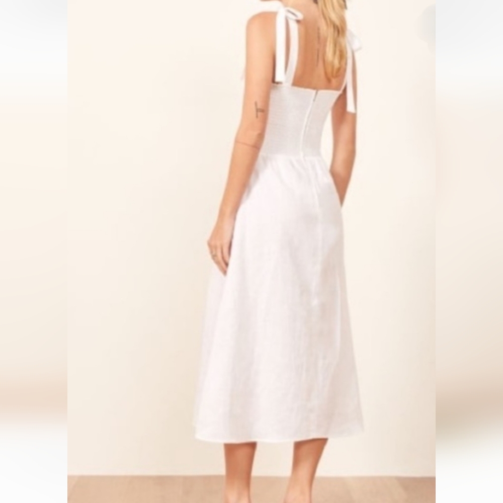Reformation Canyon White Linen Smocked Midi Dress XS - Picture 3 of 10